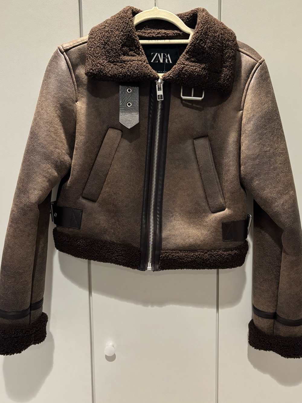 ZARA Brown Shearling Aviator Jacket